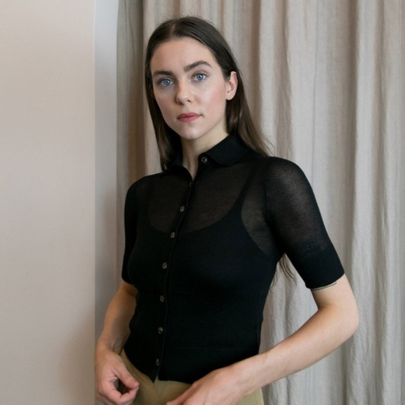 Mara Hoffman Veronica Semi-Sheer Knit Polo Sweater - Picture 1 of 4